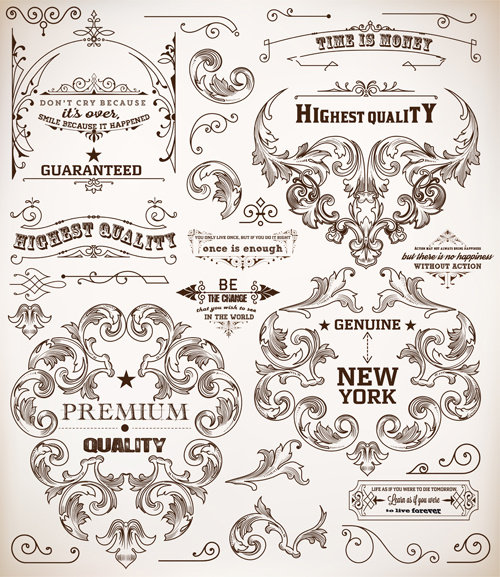 vectores ornamentales de estilo vintage de elementos y etiquetas