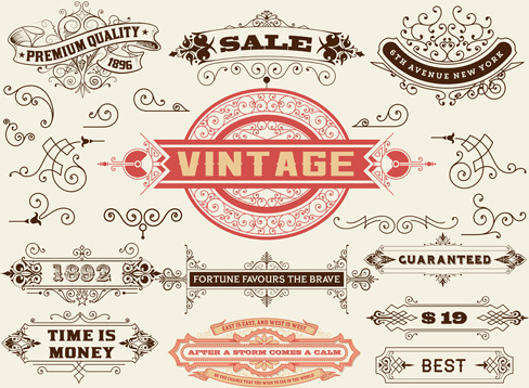 Ornamental Elements And Labels Vintage Style Vector