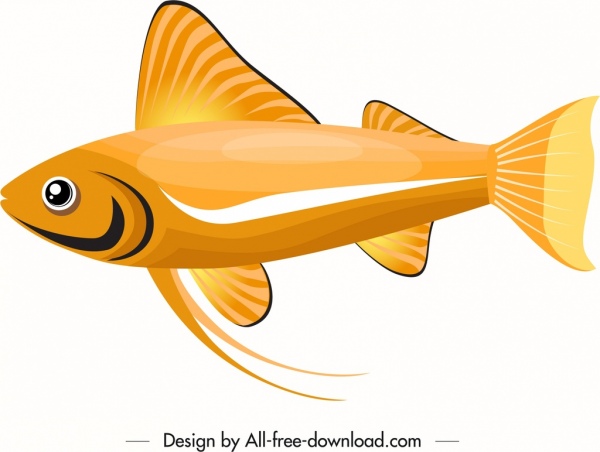 ไอคอนปลาสวยงามตกแต่งแบนสีทองสดใส