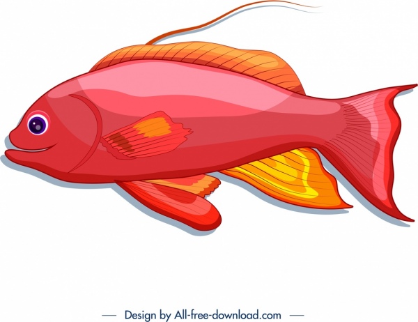 관 상용 물고기 아이콘 밝은 빨간색 디자인