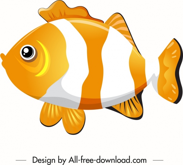 ikon ikan hias sketsa kuning putih lucu