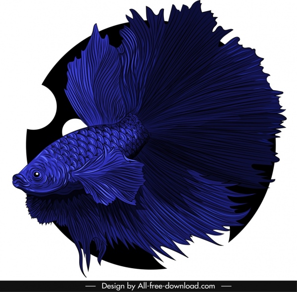 icono de pez ornamental diseño 3D azul oscuro