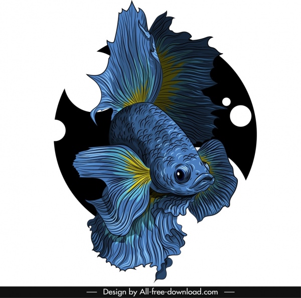 ikon ikan hias sketsa 3d desain mencolok yang elegan