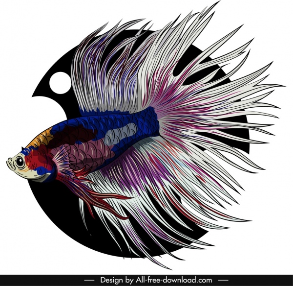 icono de pez ornamental elegante boceto de cola llamativa