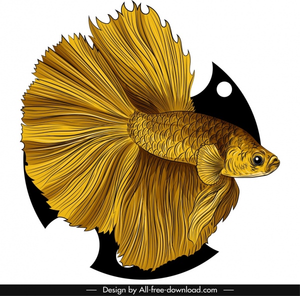 icono de pez ornamental elegante diseño dorado