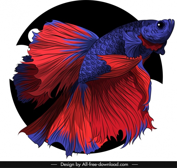 Icône de poisson d’ornement croquis violet rouge conception 3D