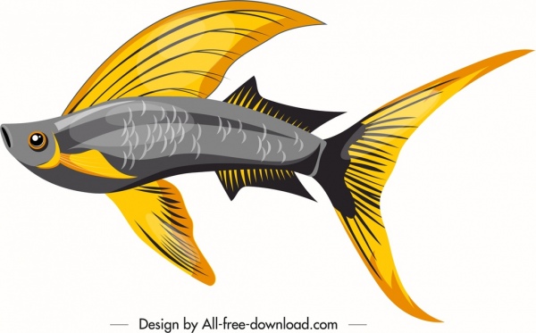 ikon ikan hias sketsa warna-warni mengkilap
