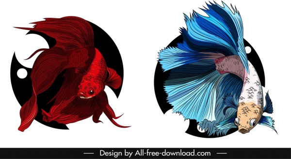 Ícones de peixes ornamentais design 3D heterogêneo