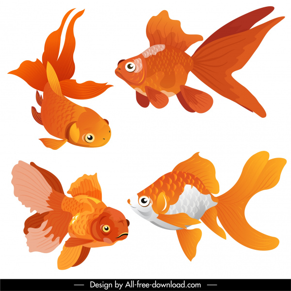 ícones ornamentais de peixes amarelos decoração esboço de movimento de natação