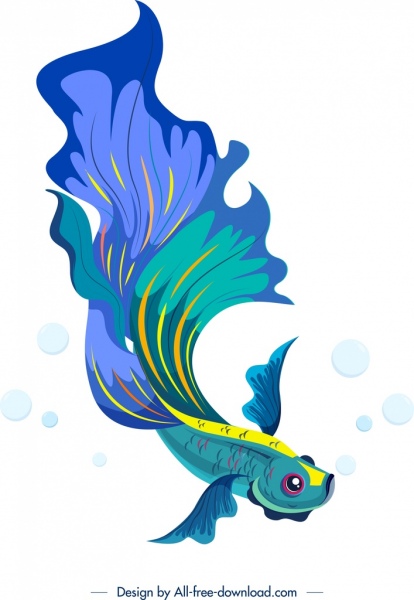 ikan hias lukisan cerah biru dekorasi