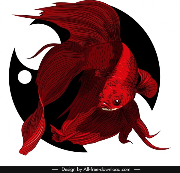 ikan hias lukisan dekorasi mencolok gelap merah