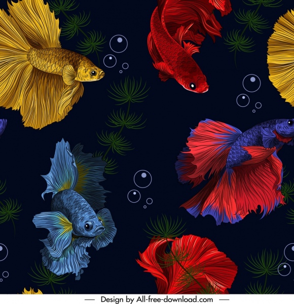 süs balıkları şatafatlı dekor gerçekçi tasarım boyama