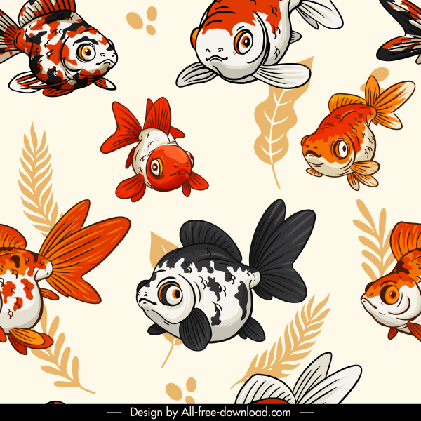 patrón de peces ornamentales colorido clásico dibujado a mano