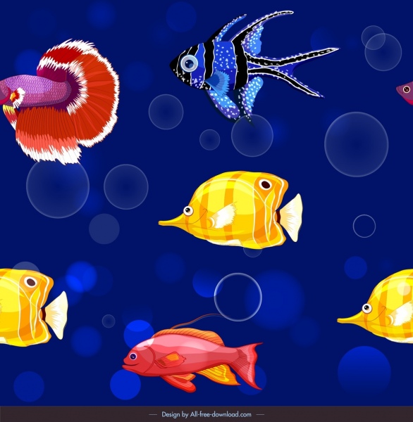 padrão de peixes ornamentais colorido nadando espécie decoração