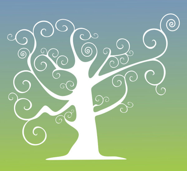 árvore ornamental com swirly ramos