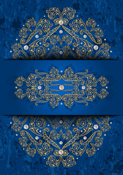 hiasan latar belakang biru dengan emas dekoratif vektor