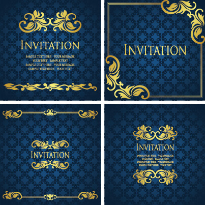 華やかな金の装飾招待状カード背景ベクトル