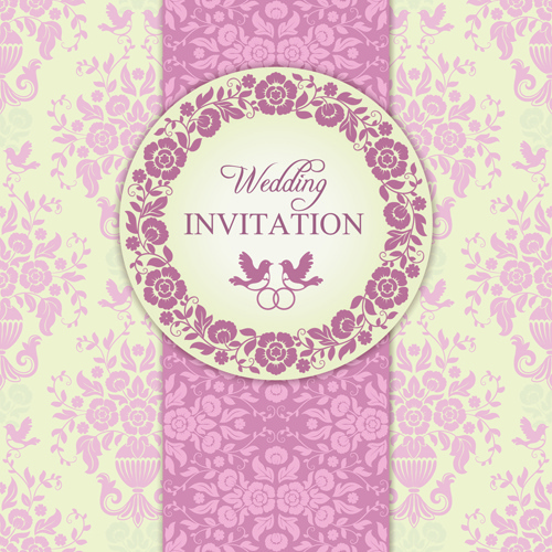 華やかなピンクの花の結婚式の招待状のベクトル
