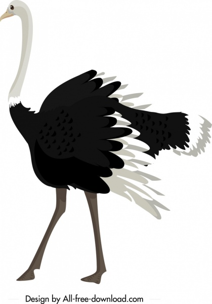 croqui de avestruz ícone preto branco desenho animado