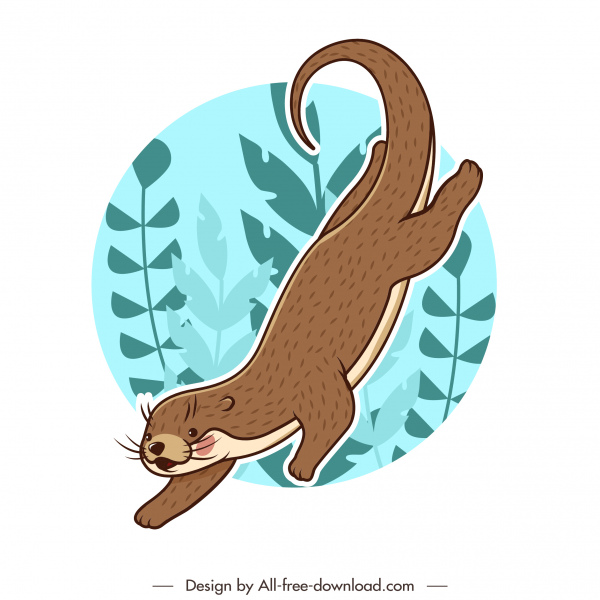 otter animal ícone desenhado à mão desenho animado dinâmico
