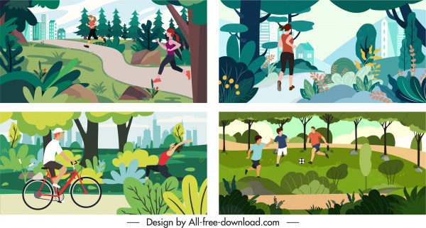 Outdoor Activities Background Templates Colorful Cartoon Sketch-vector  Cartoon-free Vector Free Download