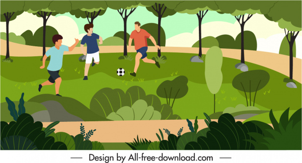actividad al aire libre de pintura parque de fútbol boceto diseño de dibujos animados