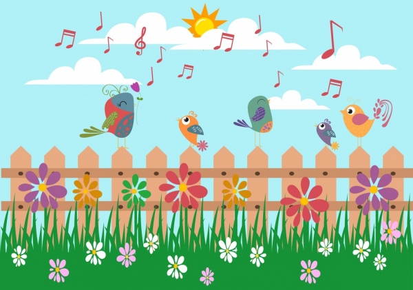 na zewnątrz natura tło ptaki śpiewające trawy flory ikony