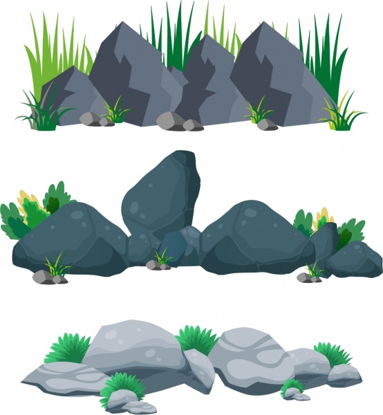 rocha grama ícones multicoloridos projeto de fundo de pedras ao ar livre