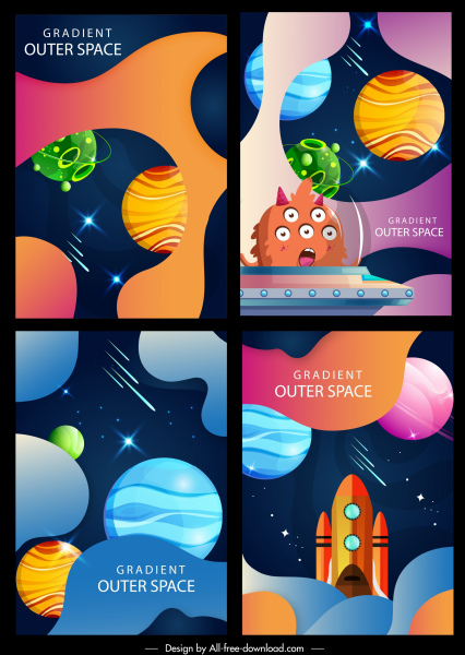 外太空背景五颜六色的行星宇宙飞船外星人装饰