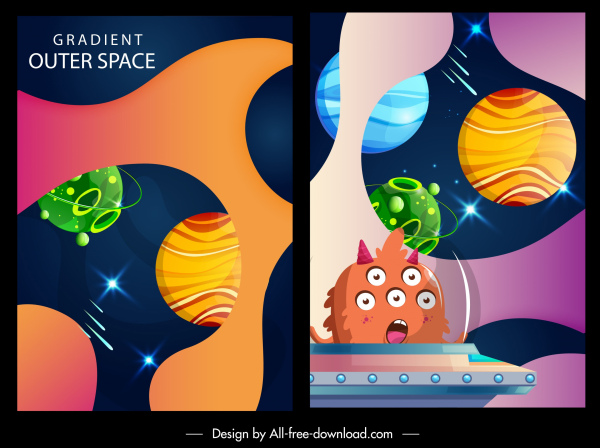 外太空背景五颜六色的现代行星宇宙飞船装饰