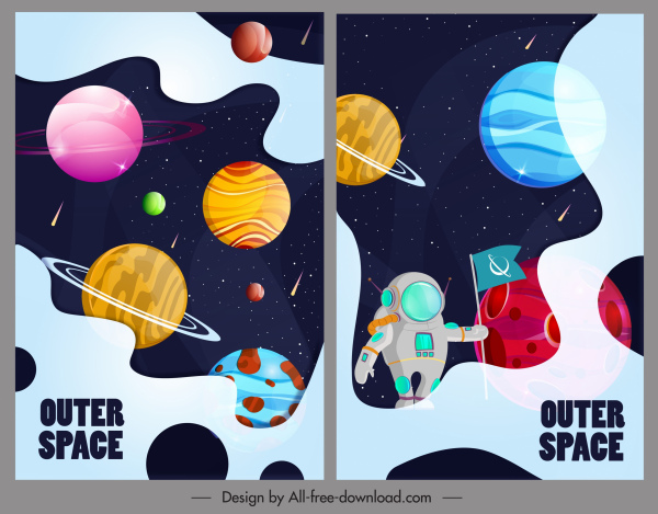 外太空背景五颜六色的行星宇航员装饰