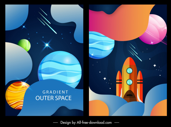우주 배경 여러 가지 빛깔의 현대 행성 우주선 디자인