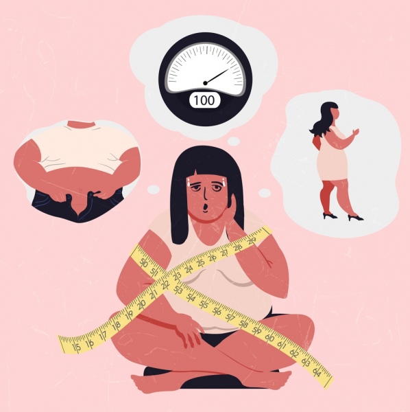 design de problema elementos ícones de mulher peso de gordura de excesso de peso