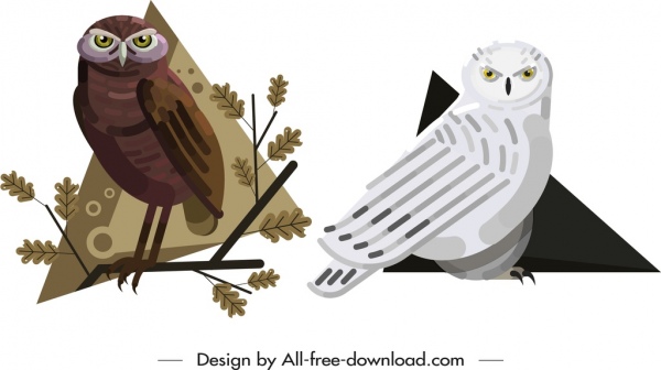 braune weiße Design-Cartoon-Skizze der Eulen-Tierikonen