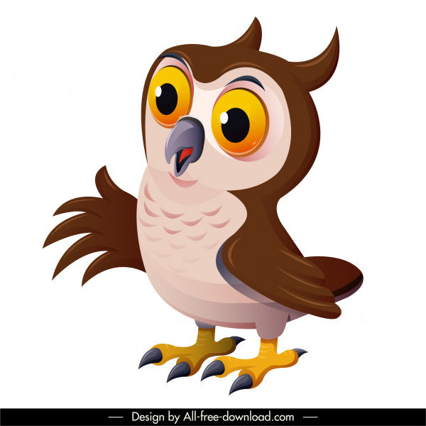 gufo uccello icona colorata carattere cartone animato schizzo