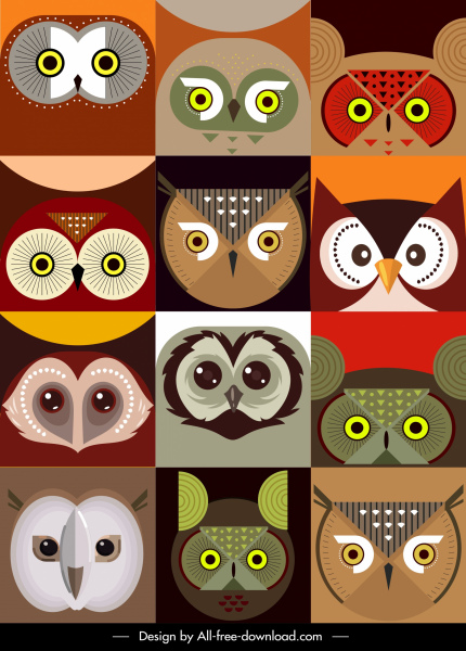 Owl khuôn mặt nền màu phẳng thiết kế đối xứng
