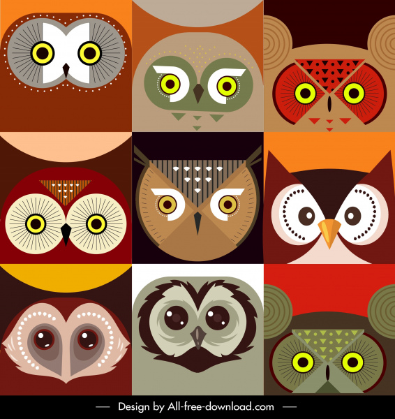 Owl khuôn mặt nền màu sắc phẳng đối xứng Sketch