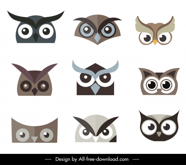 baykuş yüzleri simgeler düz simetrik tasarım