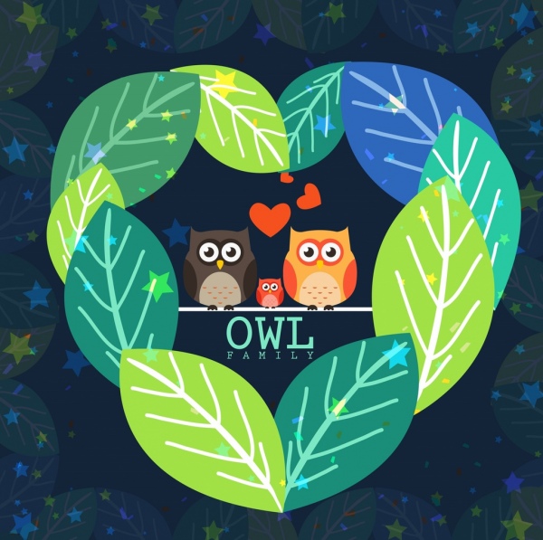 Owl antecedentes familiares hoja de multicolores decoracion diseño de dibujos animados