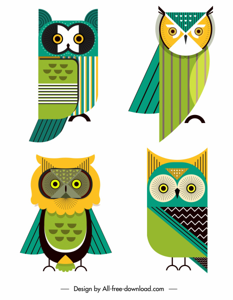 Owl biểu tượng đầy màu sắc phẳng Sketch