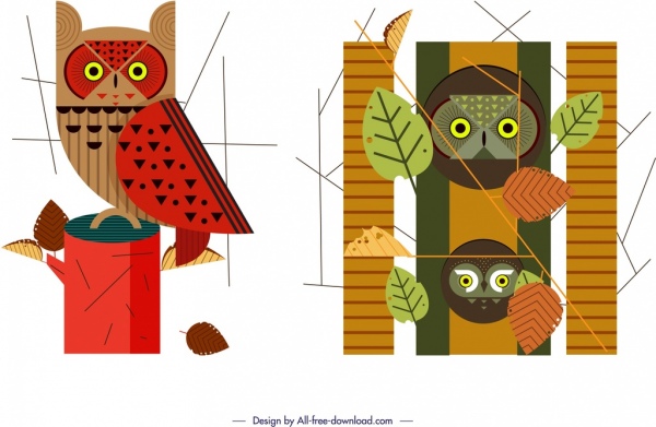 貓頭鷹 野生動物 圖示 彩色 經典設計