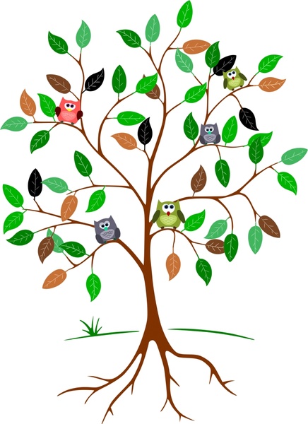 ilustração do vetor de corujas empoleirar-se na árvore