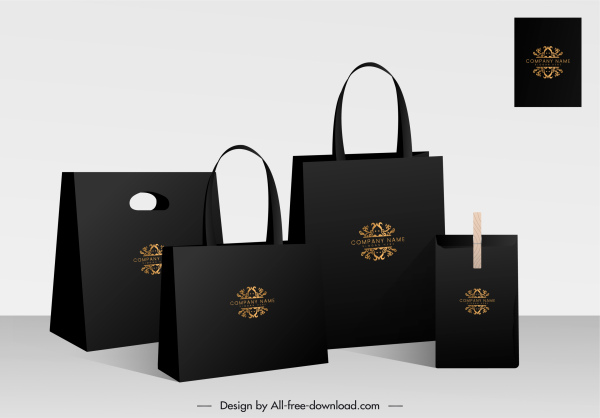 bolsas de embalaje banner publicitario elegante diseño negro