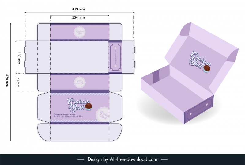 グラハムボールテンプレートエレガントな紫色のフラット3Dスケッチのパッケージ化