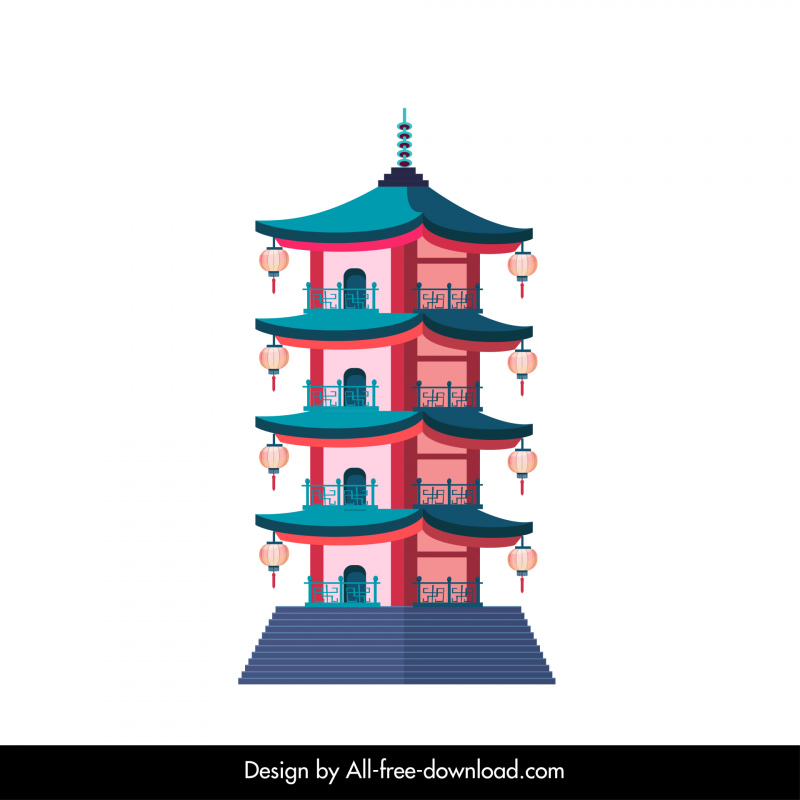 icono de signo de pagoda clásico oriental boceto de forma de torre