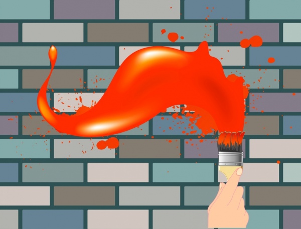 Malerei von Hand Pinsel-Symbol orange Grunge Hintergrunddekoration
