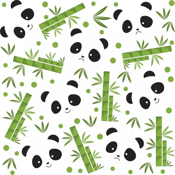 ours panda bambou icônes répéter face fond plat