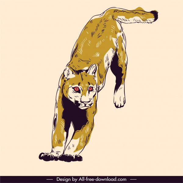 ภาพวาดเสือเหลืองร่างแบบไดนามิกย้อนยุค handdrawn