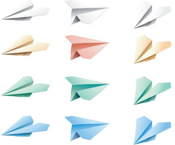 iconos de avión de papel coloreado diseño 3d