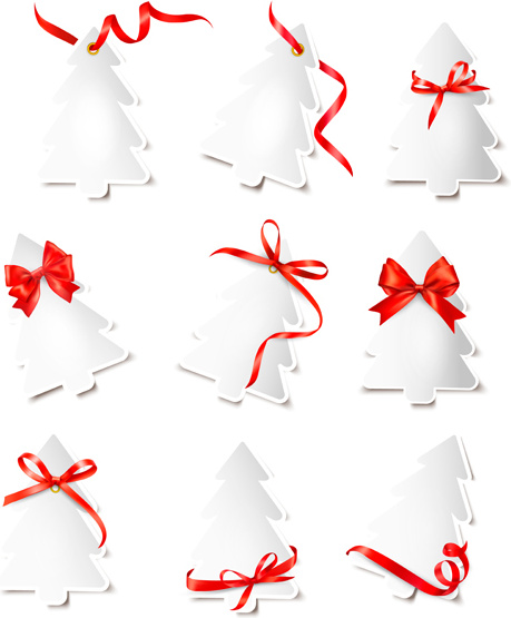 pohon Natal kertas dengan pita kartu vektor